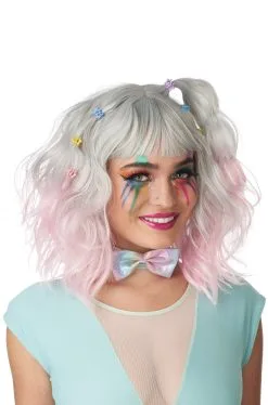 Pastel Textured Long Bob Adult Wig (Gray/Pink)