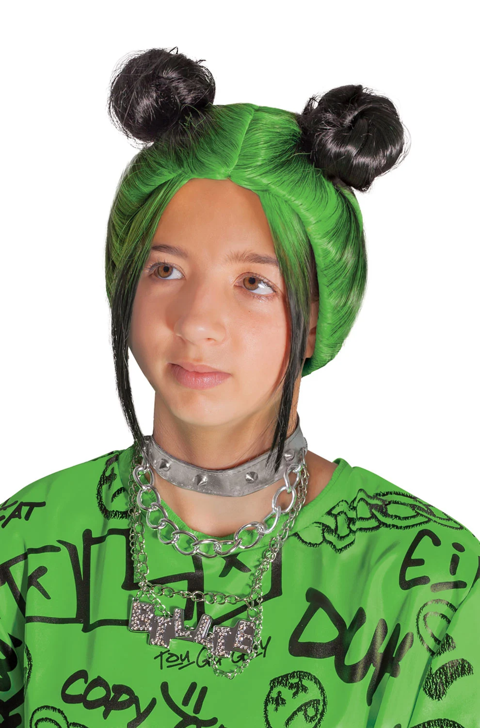 Billie Eilish Double Bun Child Wig (Green) 3 Billie Eilish Double Bun Child Wig (Green)