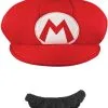 Mario Adult Hat And Moustache -Video Game Costumes Shop D73781 full 1