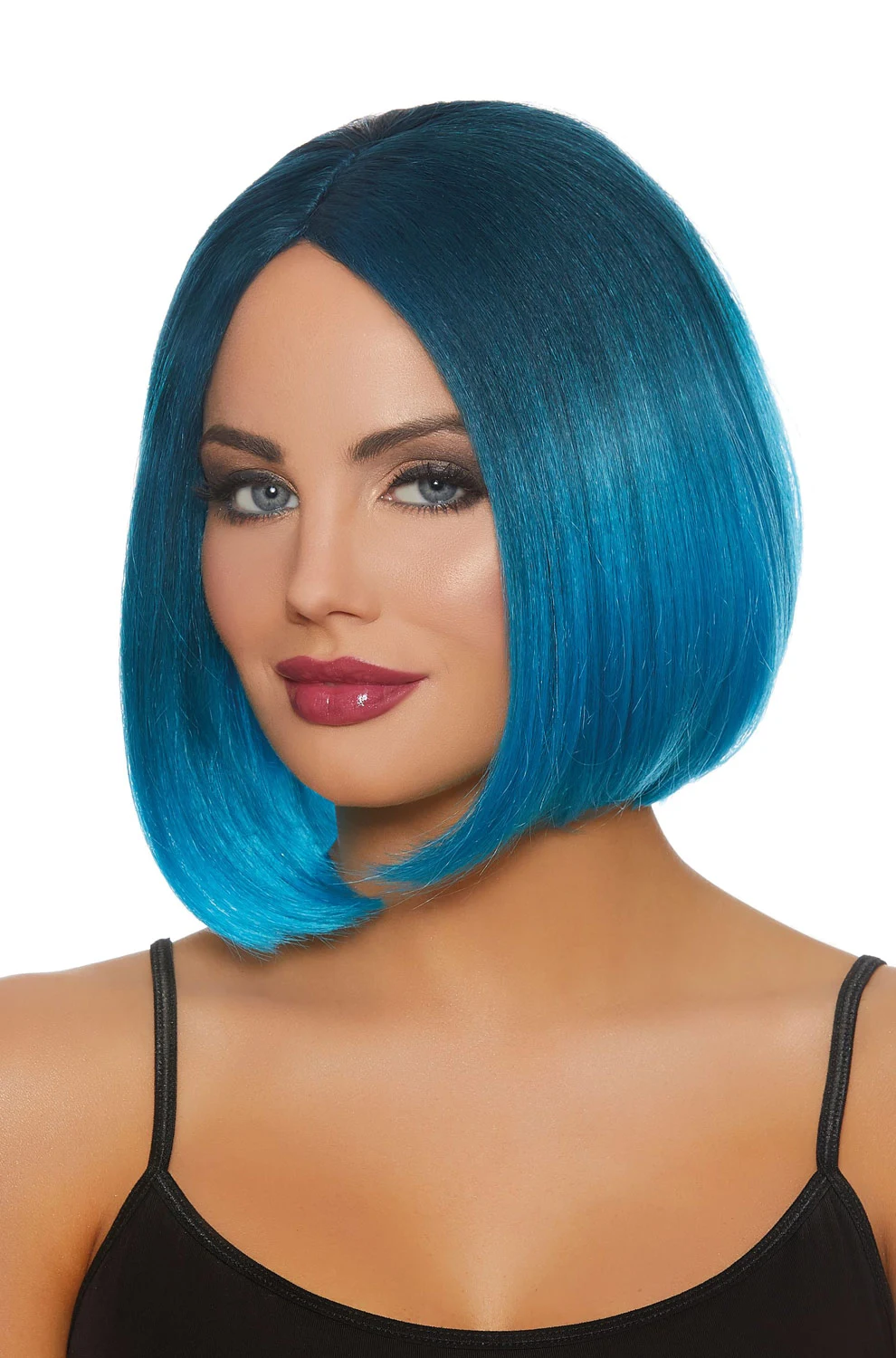 Mid-Length Ombre Bob Wig (Steel Blue/Bright Blue) 3 Mid-Length Ombre Bob Wig (Steel Blue/Bright Blue)