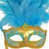 Colombina Vanity Fair Venetian Mask (Light Blue/Gold) -Video Game Costumes Shop M6150LBG full 1