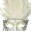 Colombina Vanity Fair Venetian Mask (White/Silver) 2 Colombina Vanity Fair Venetian Mask (White/Silver) -Video Game Costumes Shop M6150WS full 1