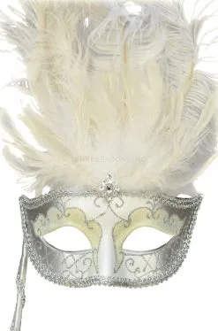 Colombina Vanity Fair Venetian Mask (White/Silver)