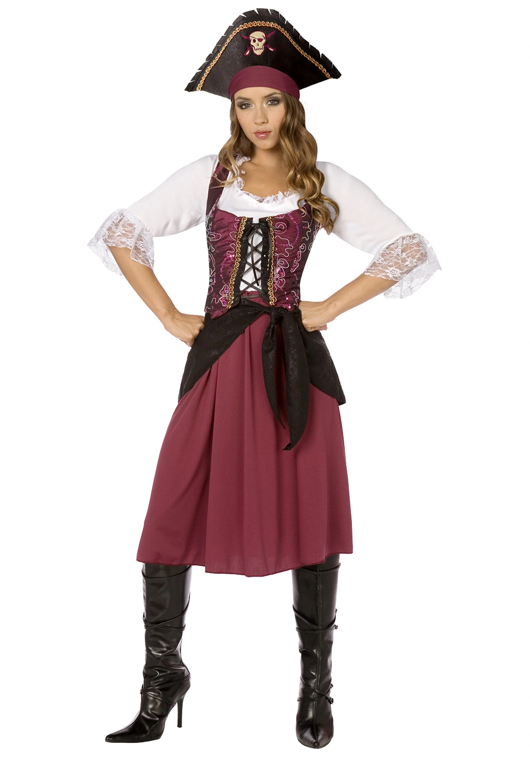 LF Products Pte. Ltd. Burgundy Pirate Wench Costume 3 LF Products Pte. Ltd. Burgundy Pirate Wench Costume