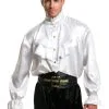 Charades Mens White Satin Ruffle Shirt 1 Charades Mens White Satin Ruffle Shirt -Video Game Costumes Shop mens white satin ruffle shirt