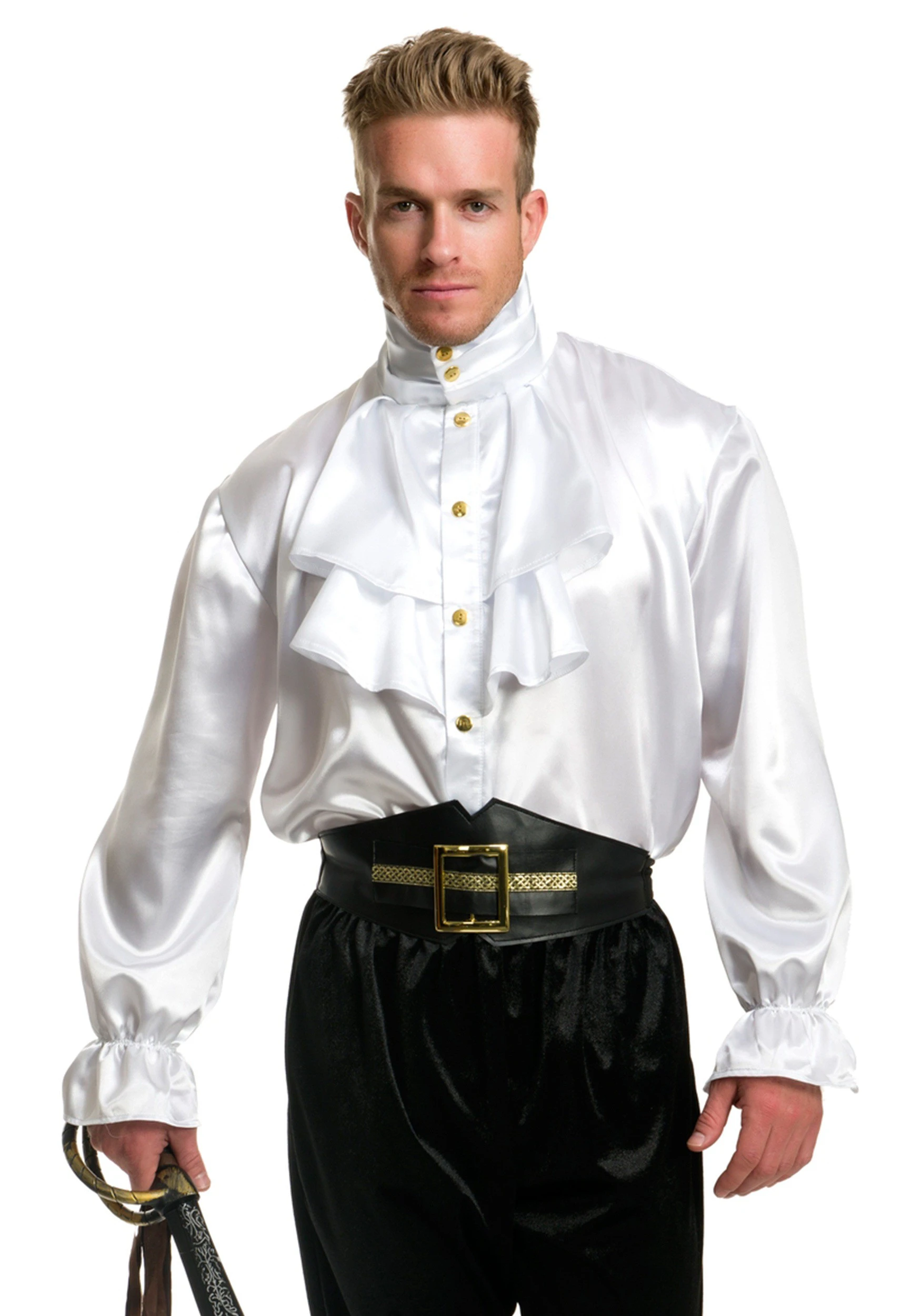 Charades Mens White Satin Ruffle Shirt 3 Charades Mens White Satin Ruffle Shirt