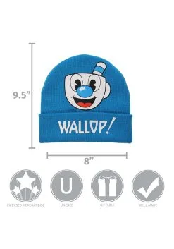 Elope Cuphead | Mugman Printed Folded Cuff Knitted Winter Hat -Video Game Costumes Shop mugman printed folded cuff knitted winter hat alt 3
