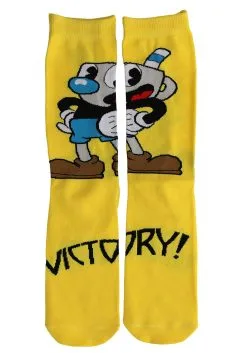 Elope Cuphead Mugman Victory! Crew Socks 14 Elope Cuphead Mugman Victory! Crew Socks -Video Game Costumes Shop mugman victory crew socks alt 5