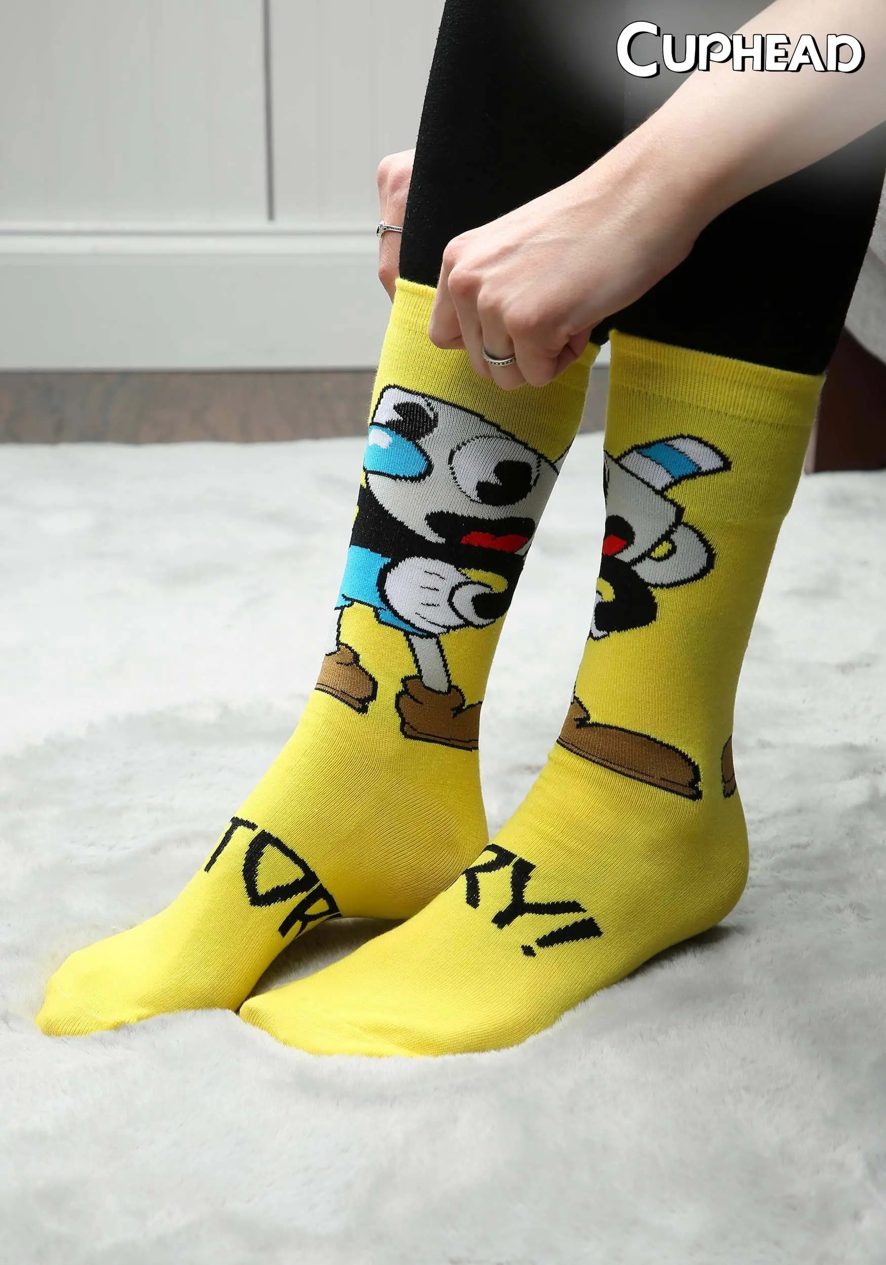 Elope Cuphead Mugman Victory! Crew Socks 3 Elope Cuphead Mugman Victory! Crew Socks