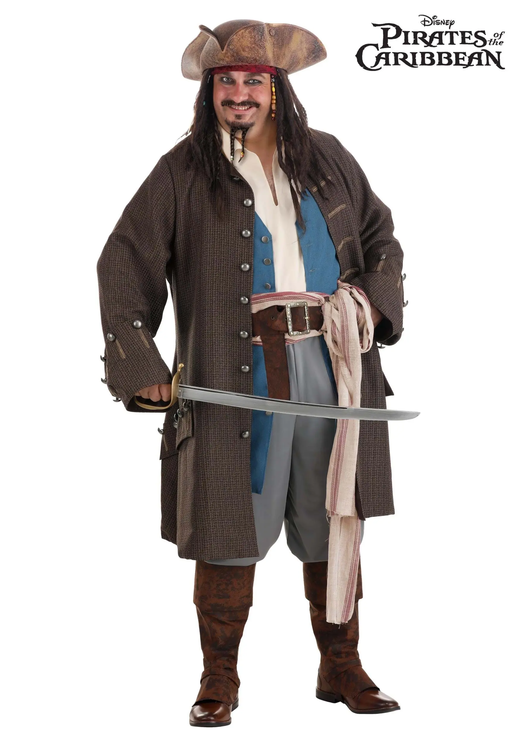 Fun Costumes Jack Sparrow Pirate Costume For Plus Size Men From Disney's Pirates Of The Caribbean 4 Fun Costumes Jack Sparrow Pirate Costume For Plus Size Men From Disney's Pirates Of The Caribbean - Image 2