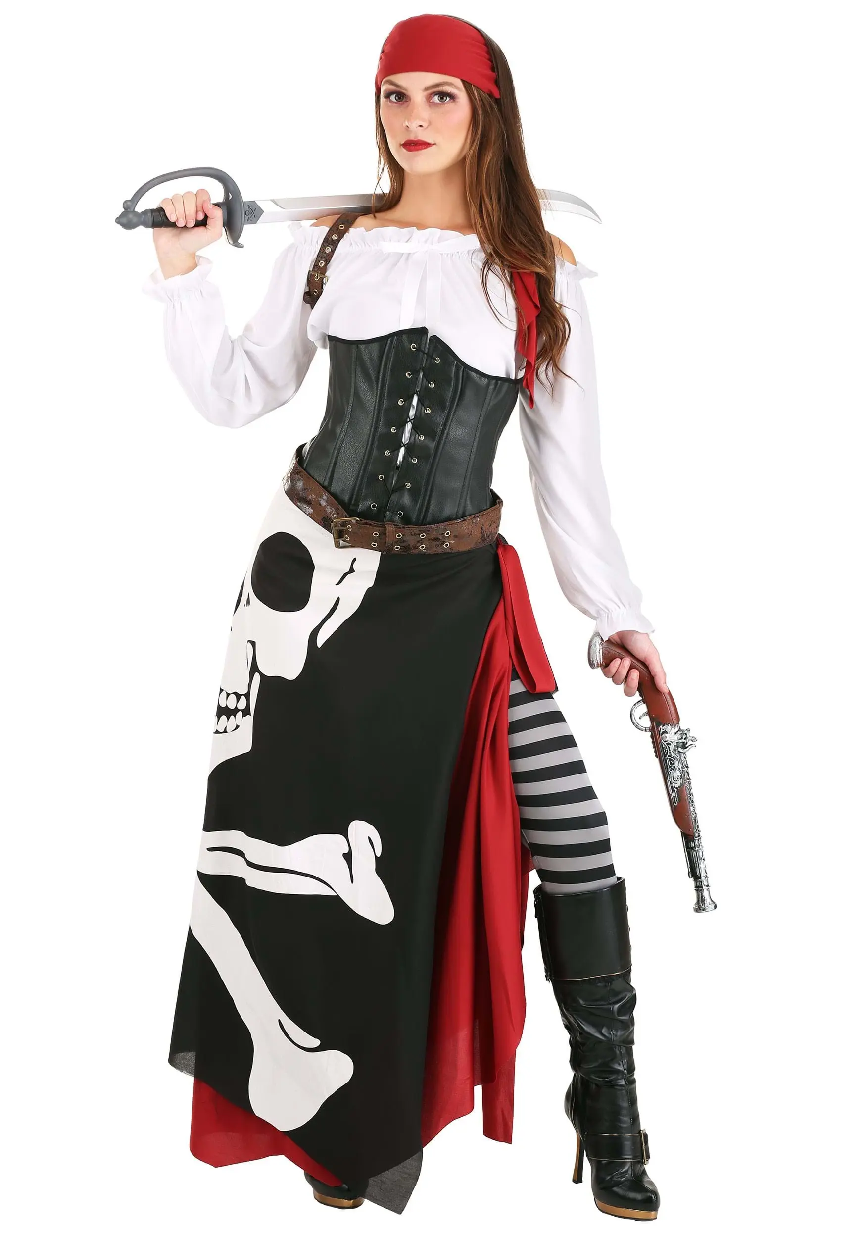 Fun Costumes Women's Plus Size Skeleton Flag Rogue Pirate Costume 3 Fun Costumes Women's Plus Size Skeleton Flag Rogue Pirate Costume