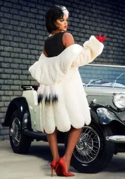 Fun Costumes Cruella De Vil Coat Costume For Women From Disney's 101 Dalmatians -Video Game Costumes Shop womens deluxe cruella de vil costume alt 3