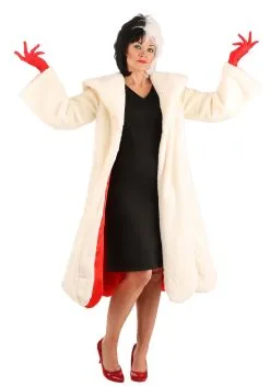 Fun Costumes Cruella De Vil Coat Costume For Women From Disney's 101 Dalmatians -Video Game Costumes Shop womens deluxe cruella de vil costume alt 4