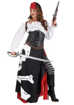 Fun Costumes Skeleton Flag Rogue Pirate Costume For Women -Video Game Costumes Shop womens pirate flag gypsy costume alt 9